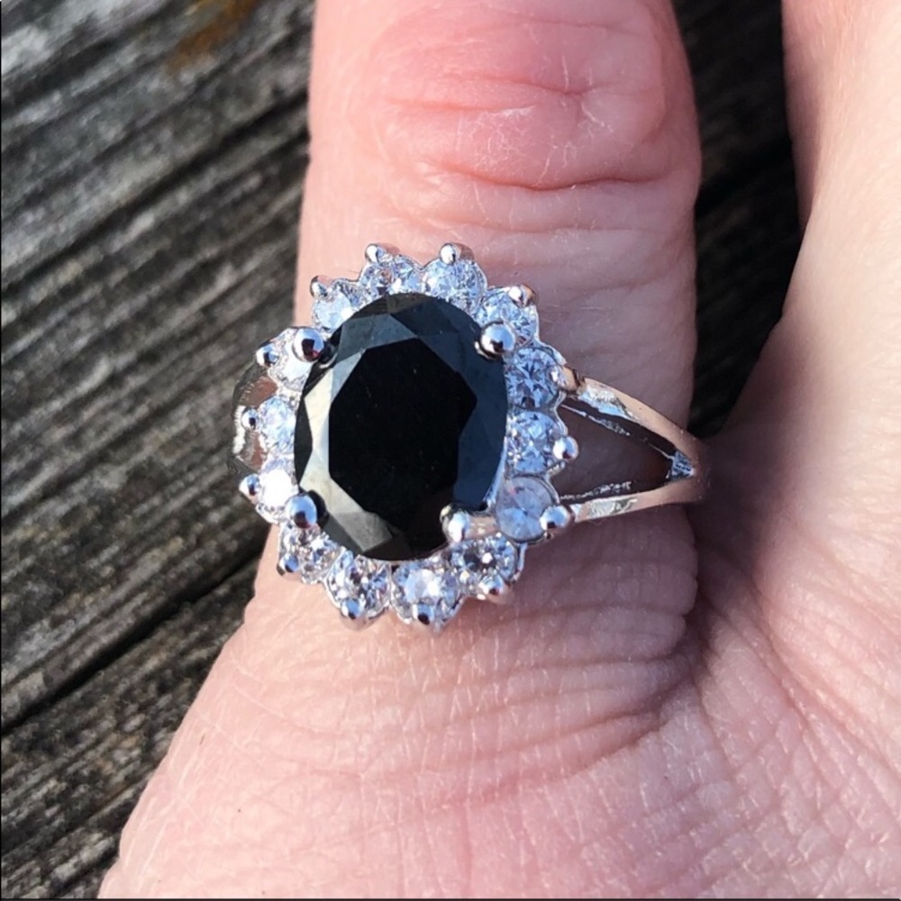 Black Spinel Zirconia Silver Ring! NEW! - Picture 2 of 9